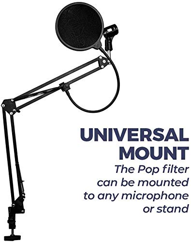 Image of blueberry Microphone Pop Filter For ALL Professional Microphone Dual Layered Wind Pop Screen With Flexible 360 Gooseneck Clip Stabilizing Arm