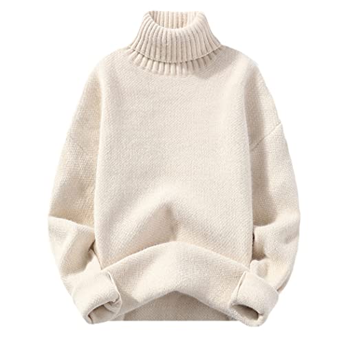 Pull col roulé homme beige XXL YIOLEAMP tricot chaud col haut automne