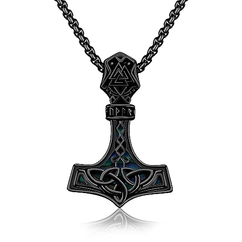Thors Hammer Necklace for Men Women 925 Sterling Silver Norse Viking Mjolnir Pendant Necklace Viking Rune Valknut Amulet Necklace Viking Jewelry Gifts for Husband Dad