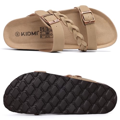 Image of KIDMI Women's Cork Footbed Sandals with Arch Support Comfortable Slip-On Slide Sandals With Adjustable Buckle for Summer