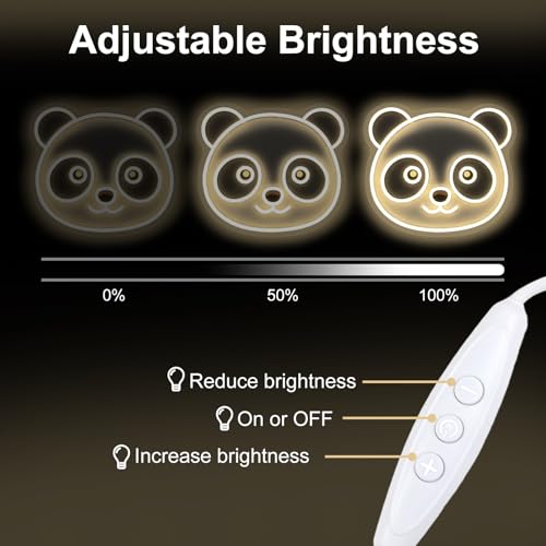 Image of Panda Neon Sign Cute Bear Led Light UV Print Sign Home Wall Decor Personalized Gift Birthday Gift Panda Dimmable Neon Art, 14.8 inchx13 inch