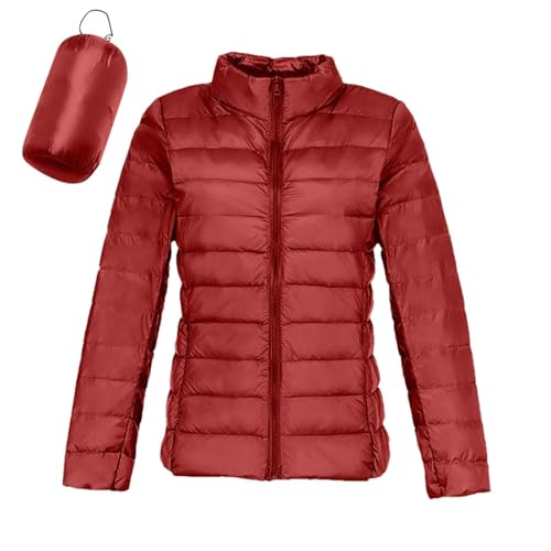 Chaqueta De Plumas para Mujer Sin Capucha Manga Larga - Plumifero Ultraligero Mujer Incluye Bolsa De Almacenamiento Cremallera Suave Moda Deportiva Chaquetas Único Casual Plumiferos Rojo S