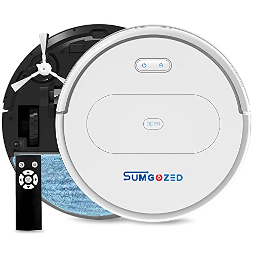 SUMGOZED Robot Vacuum Cleaner, 1800Pa, 70Mins Runtime Robot Vacuum and Mop Combo, 800ML Dustbin, Zigzag Cleaning Pattern, Automatic Vacuum Robot for Hard Floor, Tile, Low Pile Carpet, Pet Hair(White)