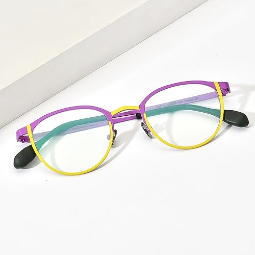 Image of FONEX Colorful Pure Titanium Glasses Frame Women Retro Round Eyeglasses F85782