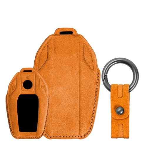 Coque de clé BMW en daim orange un accessoire de protection haute couture
