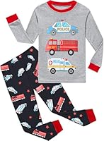 EULLA Kinder Jungen Schlafanzug Langarm Baumwolle Winter Pyjama Set Feuerwehrwagen Zweiteiliger Nachtwäsche 5 Jahre alt Größe 110 J-Grau Feuerwehrwagen Krankenwagen DE 110
