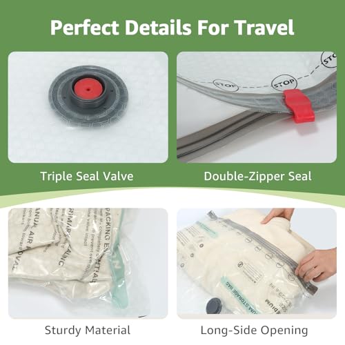 12 Packs Vacuum Bags for Travel with Rechargeable air Pump, 3 Sizes Vacuum Seal Bags for Clothing, Space-Saving Compression Storage Bags for Travel & Closet Organization — view 5