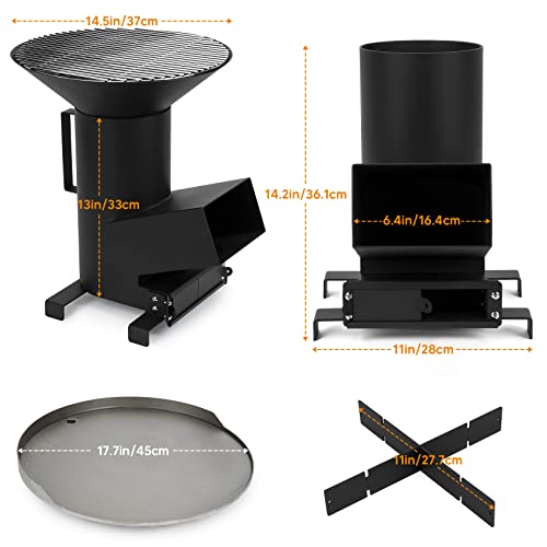 Onlyfire 3 In 1 Camp Rocket Stove With Stainless Steel Cooking Grate, Griddle And Cooktop, Portable Wood Burning Camping Stove Outside Survival Cooking Kit Accessory For Outdoor Cooking Tents Hiking #TOP2