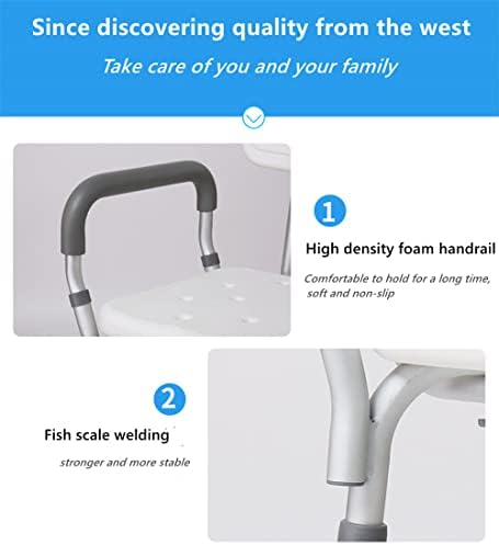 ybaymy Shower Chair Height Adjustable Shower Seat with Padded Armrests and Back Non-Slip Bath Seat Chair for Adults Elderly Disabled Supports Up To 150kg