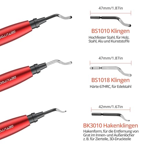 GETLITOOL Entgrater mit 16 Klingen, 360 ° Rotierender Klinge Handentgrater Metallgriff mit Stauraum, Universal Entgrater Werkzeug für 3D Drucker, Kunststoff, Edelstahl, Aluminium, Metall(Rot)