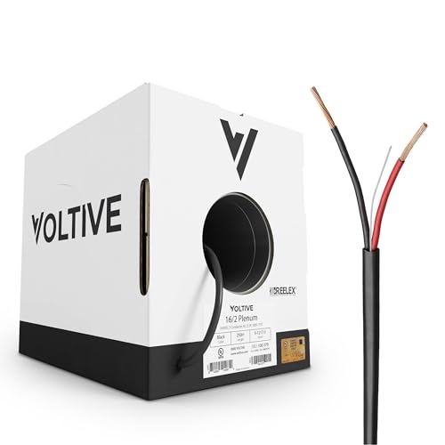 Voltive 16/2 Plenum Speaker Wire - 16 AWG/Gauge 2 Conductor - UL Listed Plenum Rated (CL2P/CL3P/CMP) - Oxygen-Free Copper (OFC) - 250 Foot Bulk Cable Pull Box - Black