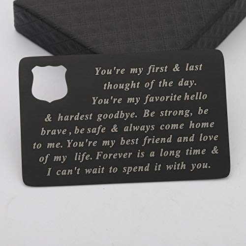 BEKECH Police Jewelry Police Officer Wallet Card Husband Gift You're My First and Last Thought of The Day Be Strong Be Brave Be Safe Wallet Insert Gift from Police Wife2