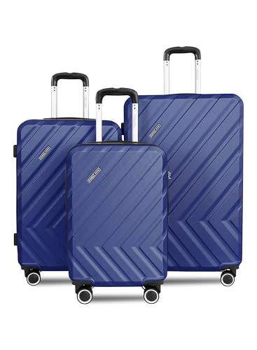 PARA JOHN 3-Piece Hard Side ABS Luggage Trolley Set 20/24/28 Inch navy