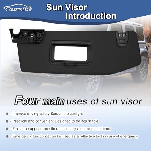 CRAZYPARTS Driver Side Sun Visor Compatible with 2018-2023 Jeep Wrangler 2020-2023 Jeep Gladiator Without Light Replacement# 6CD22TX7AN by CRAZYPARTS - Used condition - Image 3
