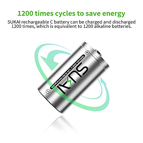 Sukai Rechargeable C Batteries - Nimh Batteries C Size High Capacity 5000Mah (4 Pack) #TOP2