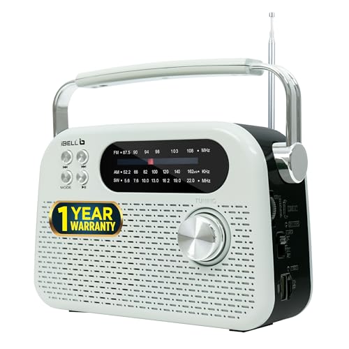 iBELL FM730BT Portable FM Radio with Bluetooth Speaker, USB & SD Card MP3 Player, Headphone Jack, Dynamic Sound, 3-Band Tuning, Rechargeable Battery with Type-C Charging Port (White) view 1