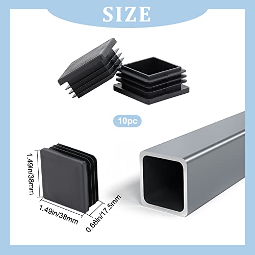 GORGECRAFT 10pcs 38x38mm Square Plastic Plug Plastic End Caps Black Insert Pipe Plugs Tubing Post End Cap for Steel Pipe Cover Tables Desks Chairs Bed Sofas Tables Furniture Foot Accessories - Image 2