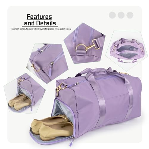 Personalized Travel Bag for Women, Bridesmaid Gift Bag, Weekender Bag with Embroidered Name, Monogram Overnight Duffle Bag with Shoe Compartment and Wet Pocket for Airplane,Gym,Overnight (Purple)2