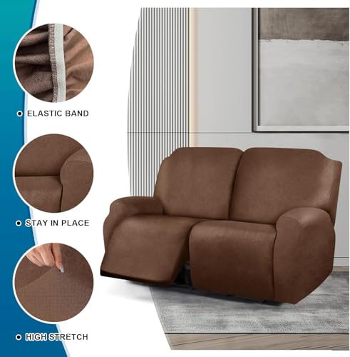 Image of molasofa Loveseat Recliner Slipcover Large Size Oversized - 6 Piece Stretch Leather Like Recliner Sofa Cover for 2 Seat Dual Reclining Loveseat Couch Furniture Protector (Light Brown)