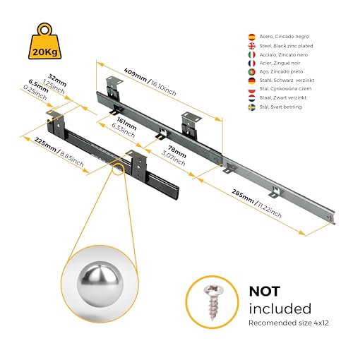 Emuca - Schubladenausführunggarnitur mit Kugellager und Höhenregulierbar