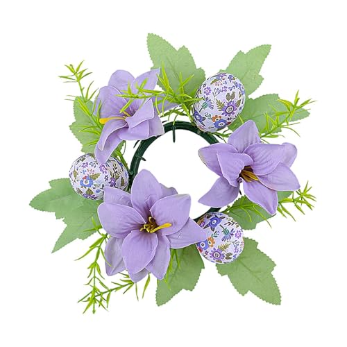 Corone di anelli per candele di Pasqua,Anelli per candele di Pasqua - Anelli di candele natalizie a forma di uovo di Pasqua di fattoria di fiori artificiali | Centro tavola resistente, corona di p