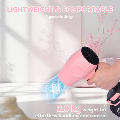 Soffiatore a batteria turbo con 2 batterie da 4000 mAh, motore brushless da 210 km/h, 545 W compatto e leggero (2,2 kg), soffiatore portatile per rimuovere foglie, 2 ugelli e caricabatterie - Immagine 4