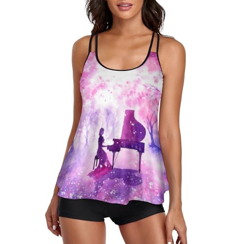 Maillot de bain tankini piano anime femme short de garçon ensemble bikini plage