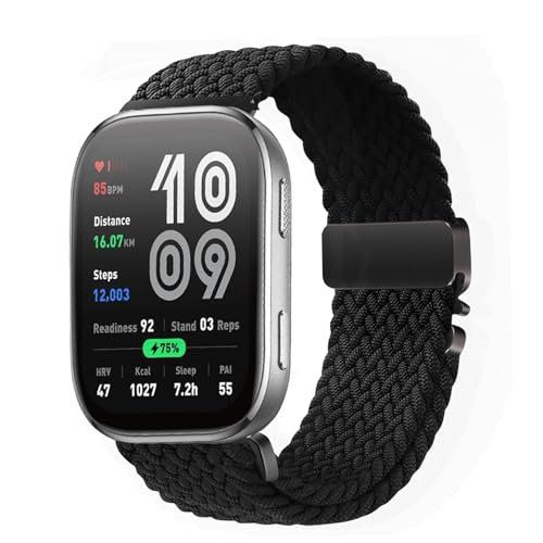 [Asvufeyy] 22mm �o���h for Amazfit Bip 6/Bip 5/5Unity/Amazfit GTR 4/GTR 47mm/GTR 3 Pro �p�҂ݍ��� �L�k�x���g �����o���h �����\ �_�� �ʋC�� �x���g - �u���b�N