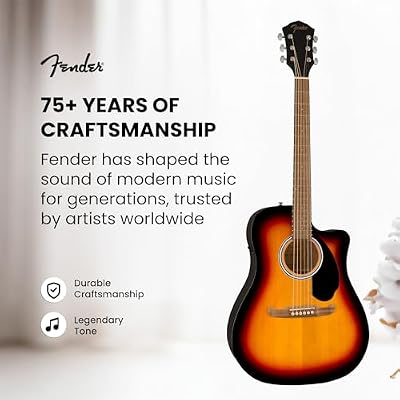 Fender FA-125CE Dreadnought Cutaway Acoustic-Electric Guitar - Sunburst Bundle with Gig Bag, Strap, Strings, Picks, and Austin Bazaar Instructional DVD