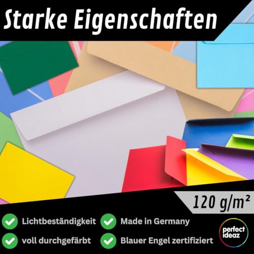 perfect ideaz 50 Briefumschläge DIN-C6 ohne Fenster, für DIN A6 aus Recycling-Papier, 10 Farben, Made in Germany, Blauer Engel zertifiziert