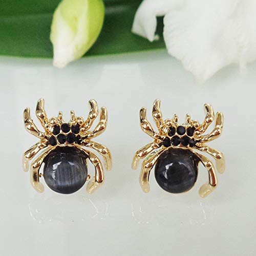 Navachi 18K Gold Plated Black Crystal Created-Opal Spider Ear Stud Az1294 Earrings #TOP3