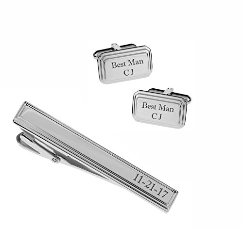 Set de Mancuernillas y Clip para Corbata en Plata Personalizado miniatura 2
