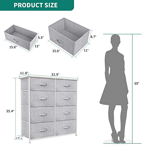 Yitahome Fabric Dresser For Bedroom, Tall Dresser With 8 Drawers, Storage Tower With Fabric Bins, Chest Of Drawers For Closet & Living Room - Sturdy Steel Frame, Wooden Top (Light Grey) #TOP2