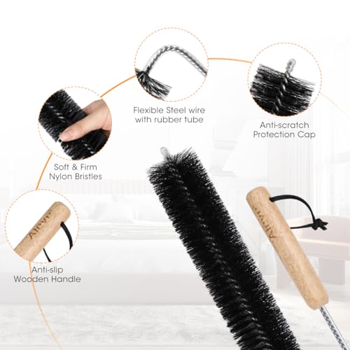 Aieve Radiator Cleaner Brush, 80CM Radiator Brush, Flexible Long Cleaning Duster with Wood Handle for Heater & Dryer Lint & Washing Machine - Image 2