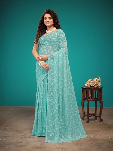 Image of Garden Vareli Viscose Brasso Floral Print Saree