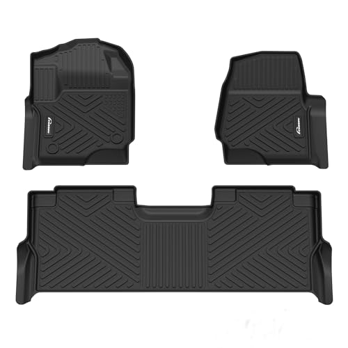 Floor Mats Compatible with Ford F-250/F-350 SuperCrew Cab 2017-2024, Custom Fit TPE All-Weather Ford F250 F350 Floor Liners, 1st & 2nd Row, Black 2017