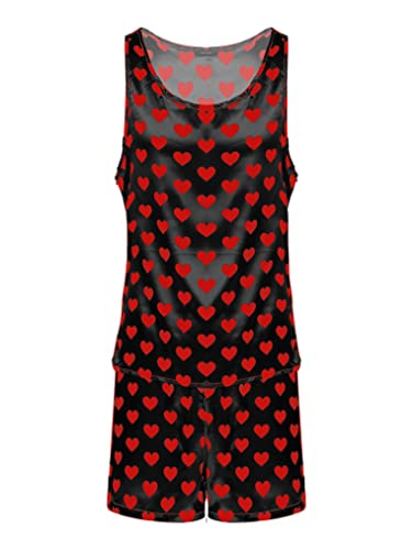 ACSUSS Men's Silk Satin Pajamas Set Sleeveless Racerback Tank Top Sleepwear with Boxer Shorts