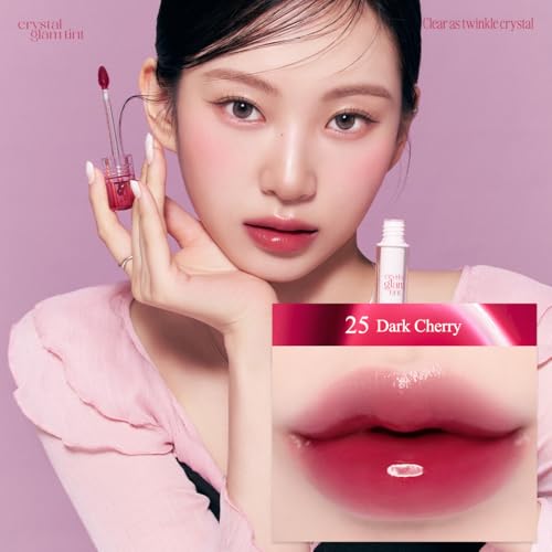 Image of CLIO Crystal Glam Tint, Glossy Lip Tint with Glass-Like Shine, Lightweight Buildable Lip Stain, Long-Lasting Pigmented Color, Non-Sticky, Korean Lip Tint, Safe for Sensitive Lips (025 DARK CHERRY)