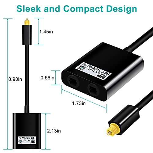 Image of EMK Optical Splitter 1 in 2 Out Fiber Optic Audio Splitter 1x2 Toslink Optical Adapter for Home Theater,Sound bar,Speaker,Xbox 360,Playstation,TV, DVD Player and More - Black (Black)