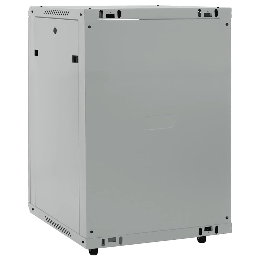 Armadietto di rete in acciaio con vetro di sicurezza grigio 60 x 60 x 80 cm, archiviazione mobile con ruote per NAS e server domestico, ideale per ufficio, LAN, Wi-Fi, streaming multimediale