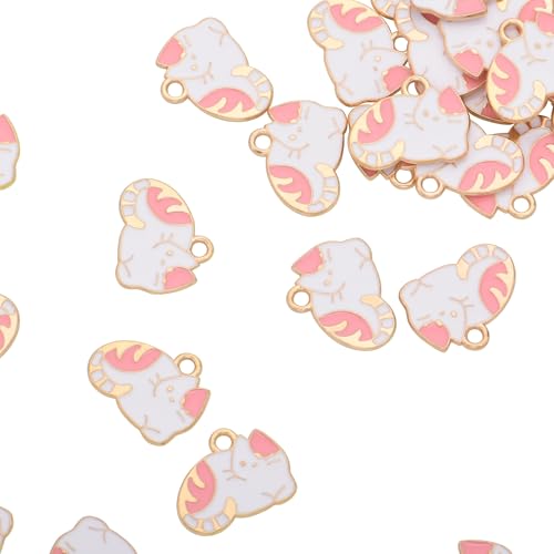 Image of VIDRIO Pack of 80 Pink Cow Cats Enamel Charms Gold Plated Colored Pendants Accessories for Necklace Bracelet Jewelry Making DIY Crafting