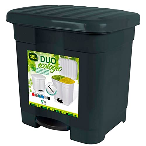 AC - Cubo de Basura Ecológico 46L - Plástico Resistente - 2 divisiones Interiores y Pedal - Contenedor de residuos, Papelera Reciclaje - Fabricado en España (Antracita - 45,5 x 43,5 x 39 cm)