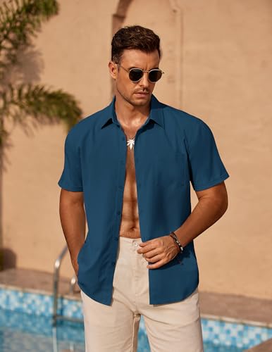 COOFANDY Mens Casual Short Sleeve Shirts Summer Beach Shirt Button Down Textured Shirts Vacation Hawaiian Shirts4