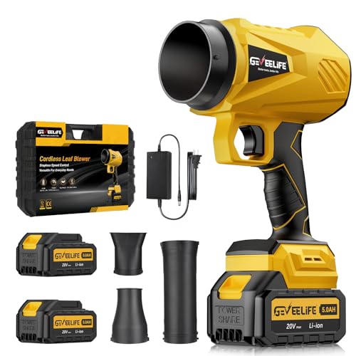 GEVEELIFE 2025 Upgraded Leaf Blower Cordless-800000 RPM Turbo Jet Blower with 2×5.0Ah Batteries & Fast Charger，Handheld Blower for Patio,Leaves, Lawn, Yard, Dust,Snow,Car Cleaning