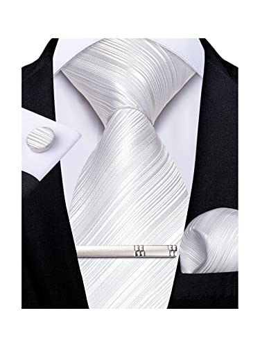 Image of DiBanGu Mens Silk Necktie Solid Color Tie and Pocket Square Cufflink Tie Clip Set Woven Plain Ties for Men Wedding Party