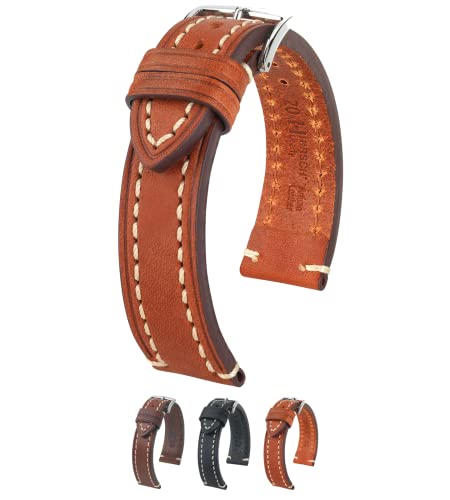 Hirsch Liberty Leather Watch Strap - Golden Brown - L - 20mm   18mm - Shiny Silver Buckle - Artisan Calf Leather Band