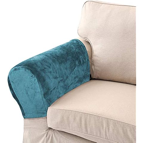LERTREE Pack of 2 Velvet Soft Sofa Arm Slipcovers Elastic Sofa Armrest Protectors Removable Sofa Arm Covers (Lake Blue) Cover