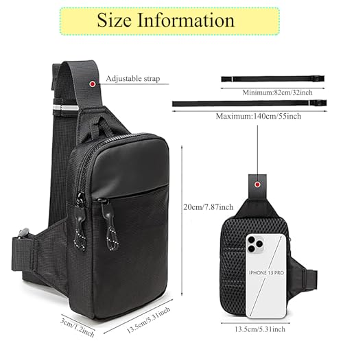 Klein Sling Chest Crossbody Bag,Brusttasche Herren Damen,Mini Schultertasche Verstellbare Schulter, Anti-Diebstahl Wasserfest Umhängetasche für Männer Outdoor-Sportarten Wandern Radfahren Schwarz