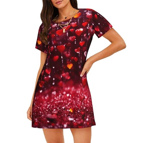 Chemise de nuit légère manches courtes femme vêtement de nuit imprimé cœur abstrait