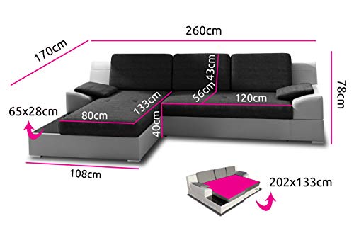 Ecksofa Aldo mit Glasregal und Bettfunktion